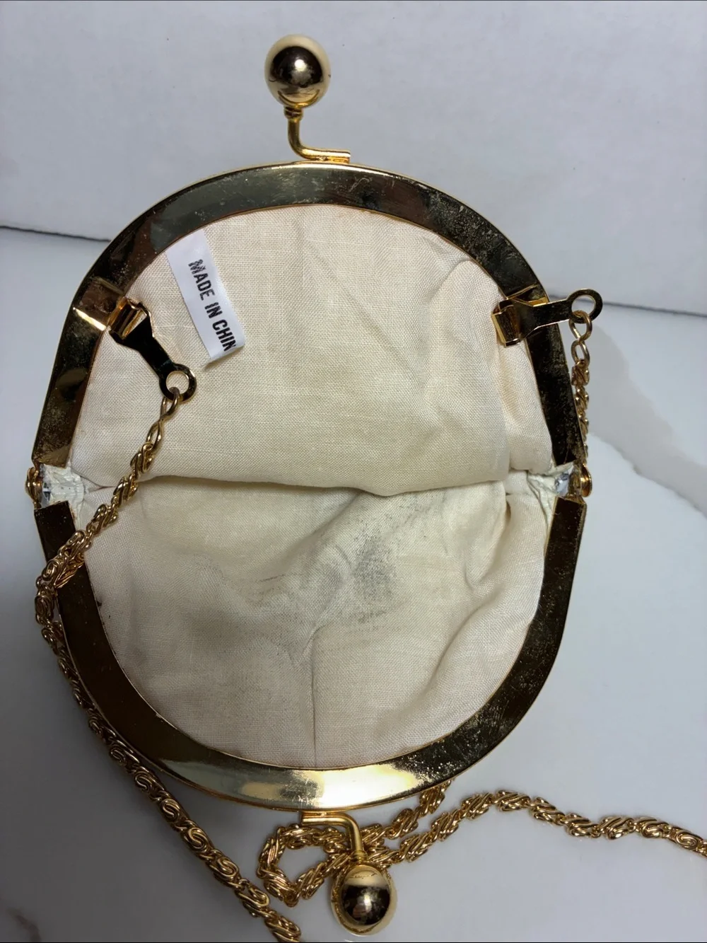 White Mesh Evening Crossbody Bag with Gold Chain